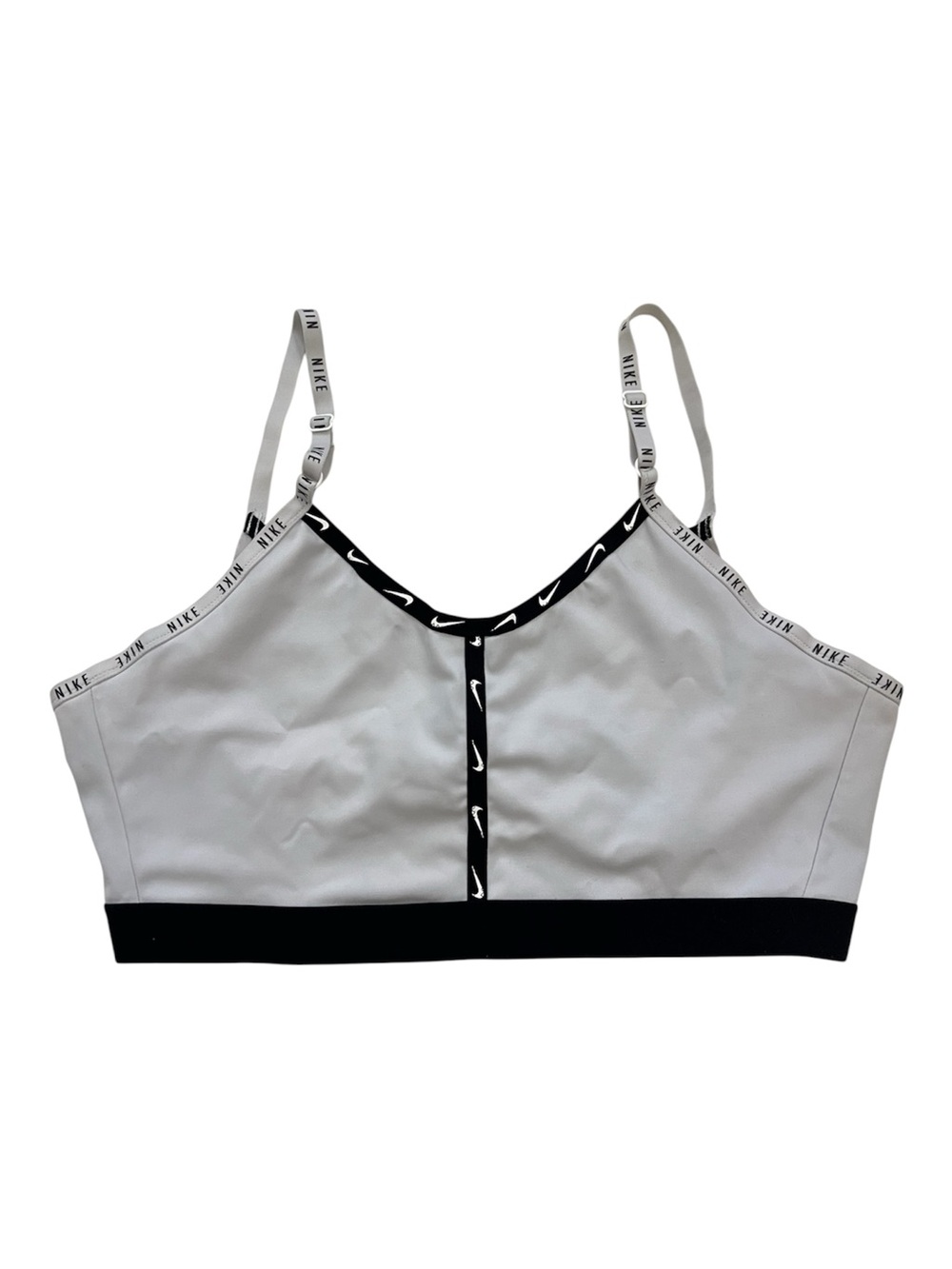 Nike Dri Fit Indy Logo Tape Light Gray Sports Bra Size XXL